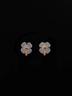 Lucky Clover Jade Earstuds - White