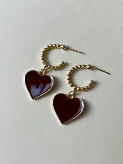 Maroon Red Heart Hoops