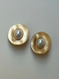 Matte Gold Pearl Eye Clip-Ons (Vintage)