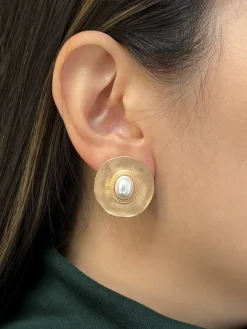 Matte Gold Pearl Eye Clip-Ons (Vintage)