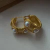 Matte Gold Vintage Pearl Hoops