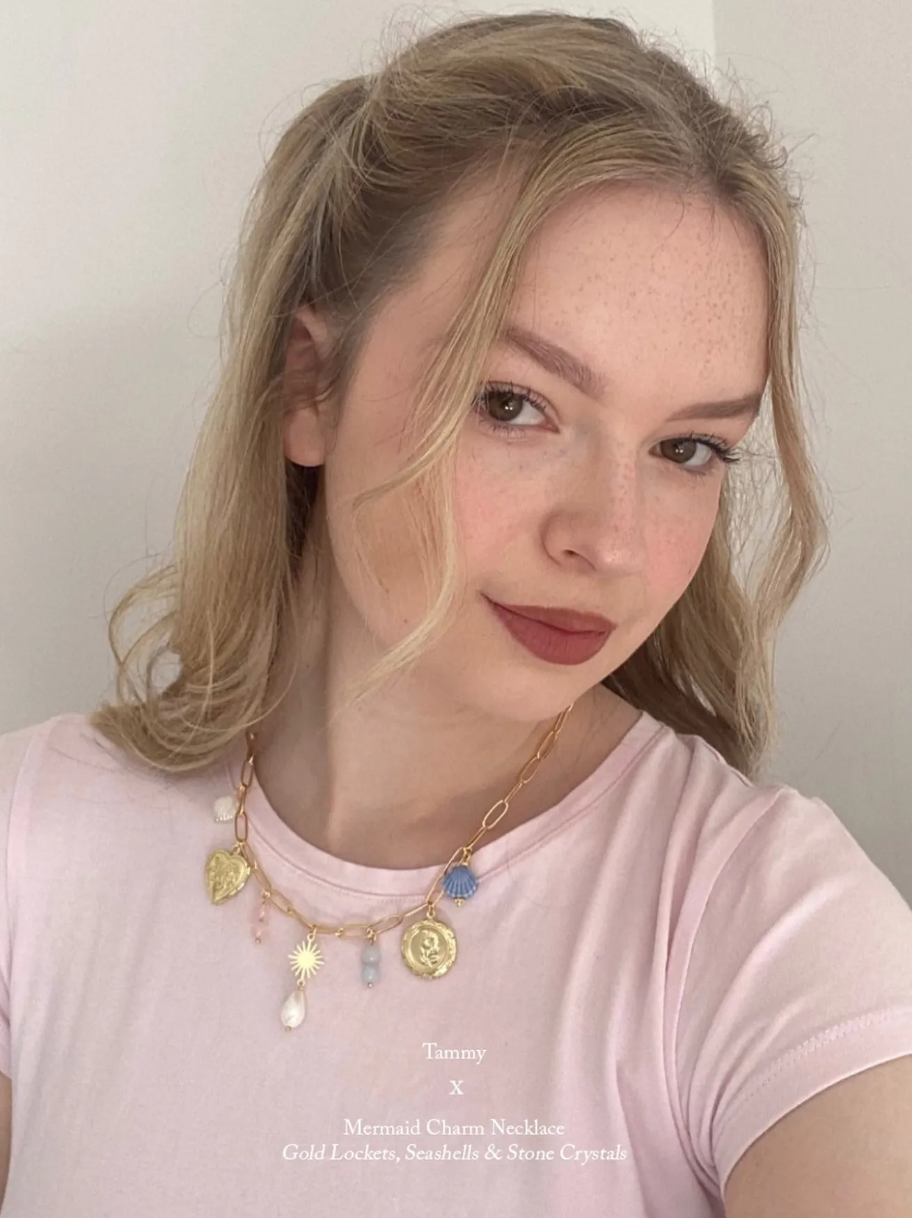 Mermaid Charm Necklace - Gold Lockets, Seashells & Stone Crystals
