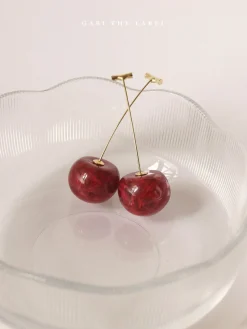 MIKA Floral Cherry Earrings - Red *Gold-plated stems
