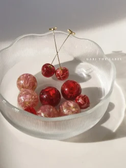 MIKA Floral Cherry Earrings - Red *Gold-plated stems
