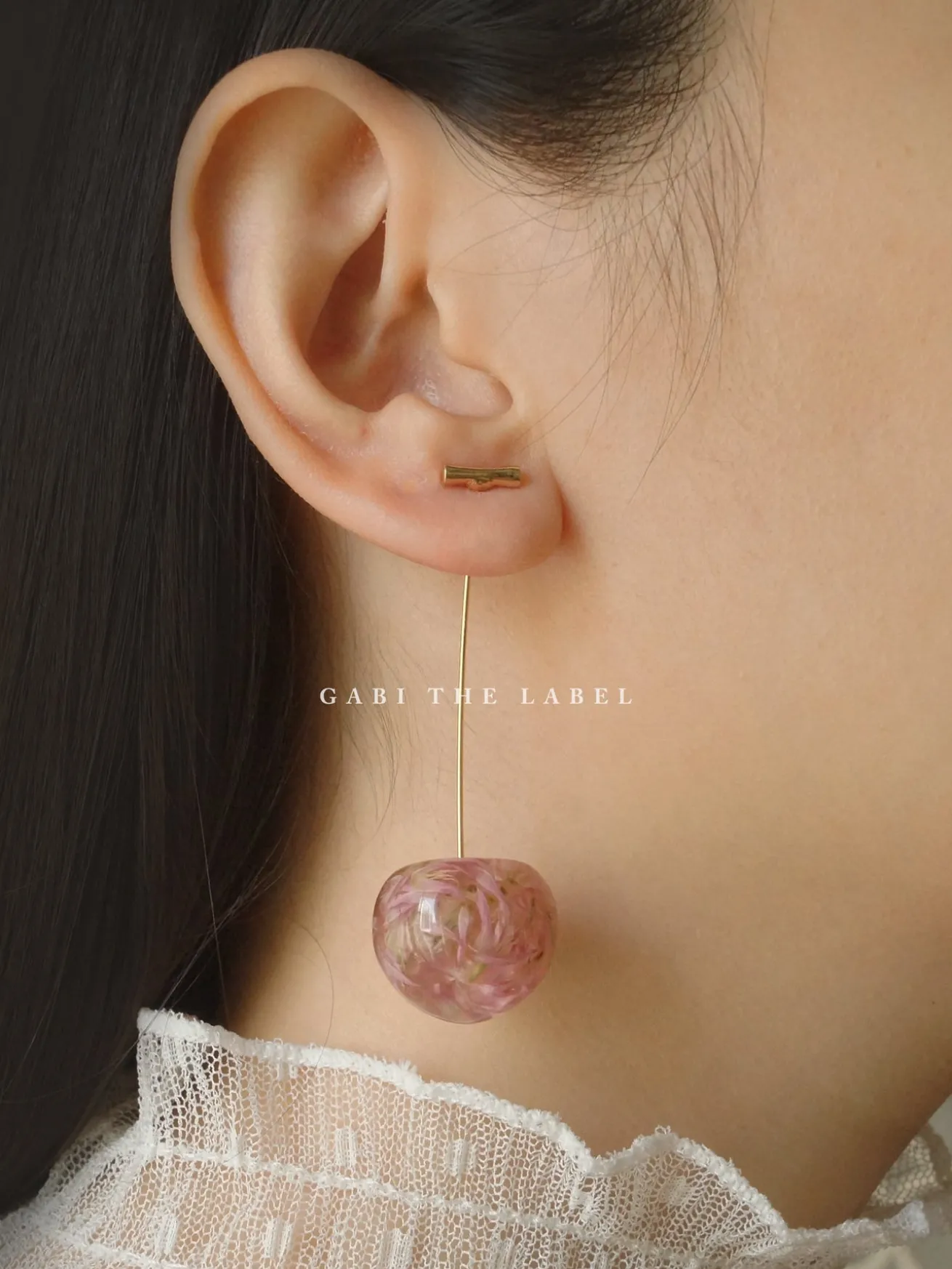 MIKA Floral Cherry Earrings - Clear Pink *Gold-plated stems