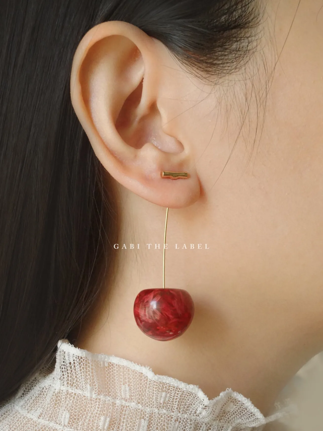 MIKA Floral Cherry Earrings - Red *Gold-plated stems