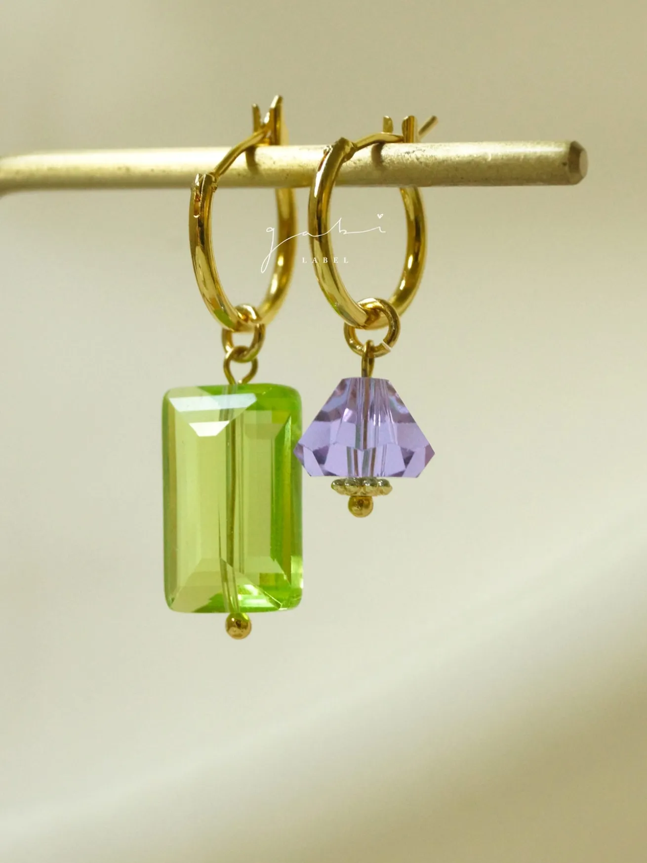 Mismatched Colour Glass Crystal Hoops