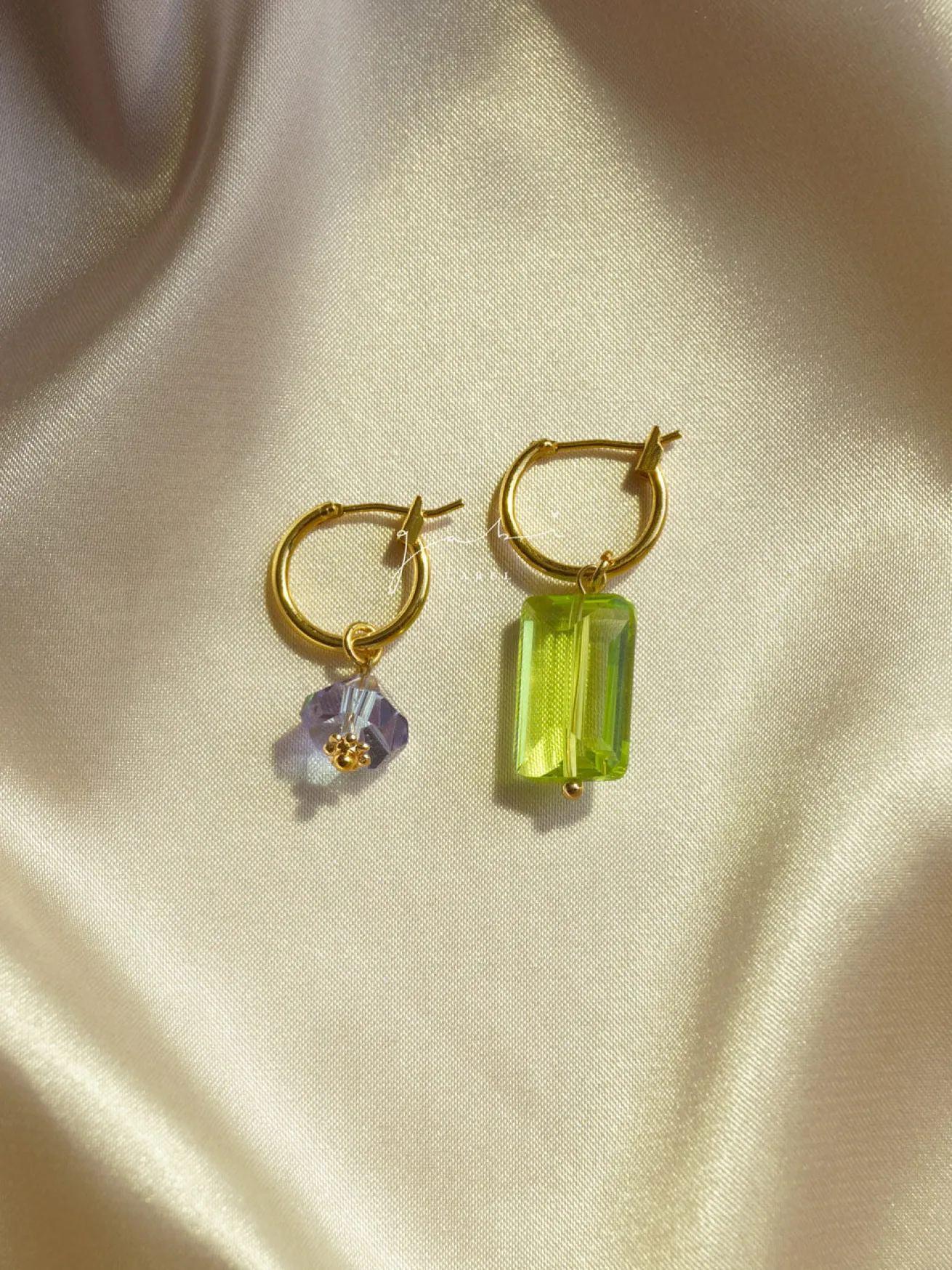 Mismatched Colour Glass Crystal Hoops