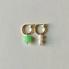 Mismatched Stone Hoop Earrings - Green Jade/Pearls