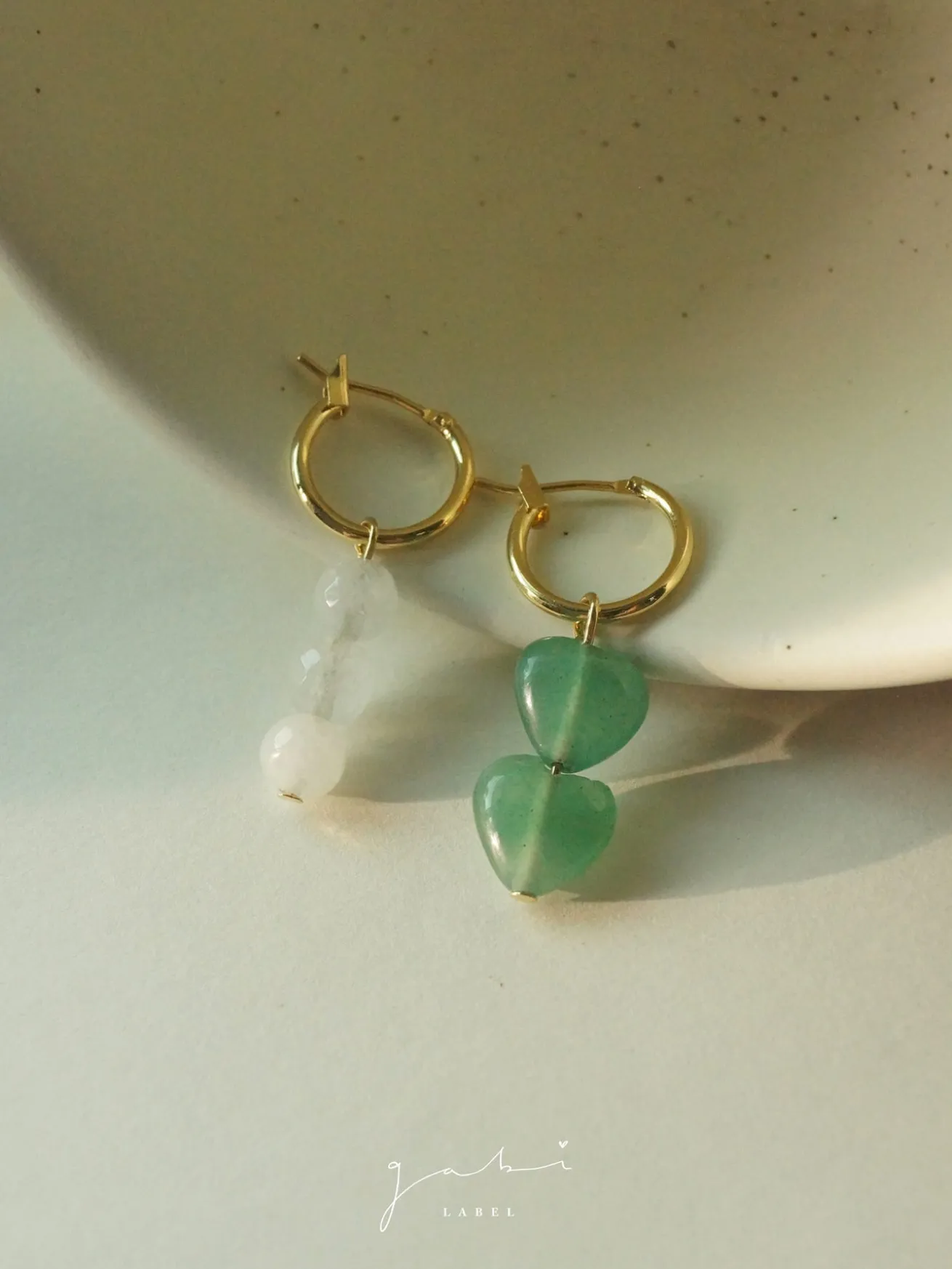 Mismatched Stone Hoop Earrings - Aventurine