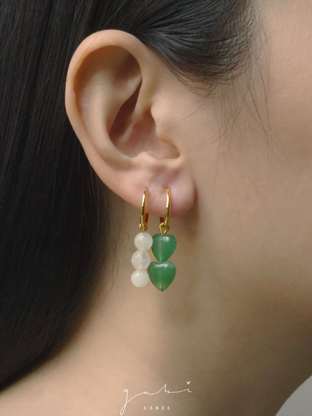 Mismatched Stone Hoop Earrings - Aventurine