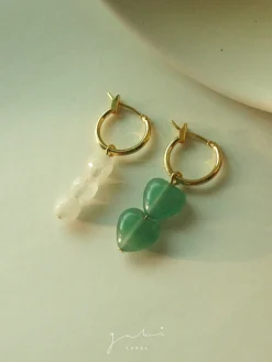 Mismatched Stone Hoop Earrings - Aventurine
