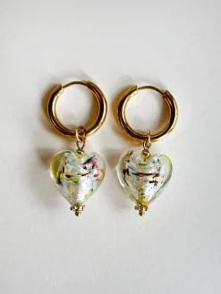 Mosaic Glass Heart Hoops