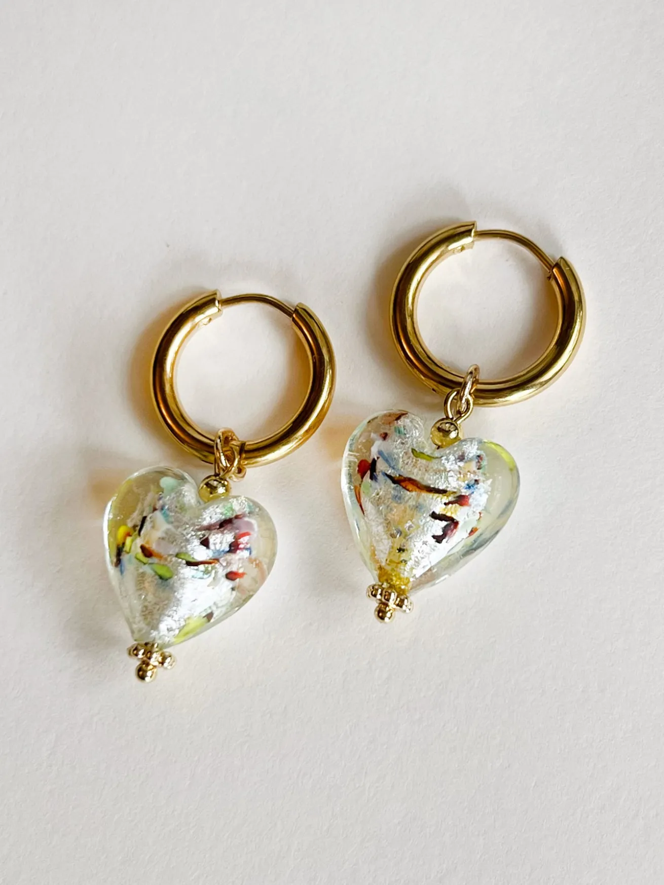 Mosaic Glass Heart Hoops