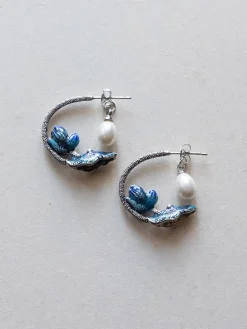 Nature’s Dance Hoops with Freshwater Pearl - Silver/Blue