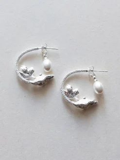 Nature’s Dance Hoops with Freshwater Pearl - White Silver