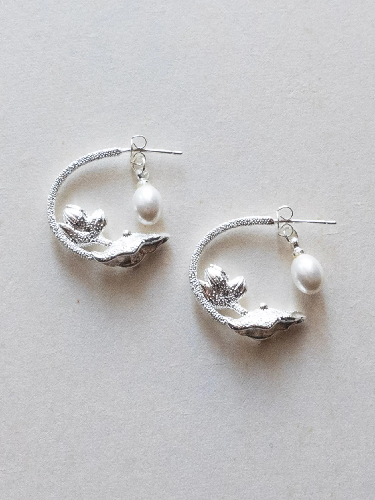 Nature’s Dance Hoops with Freshwater Pearl - White Silver