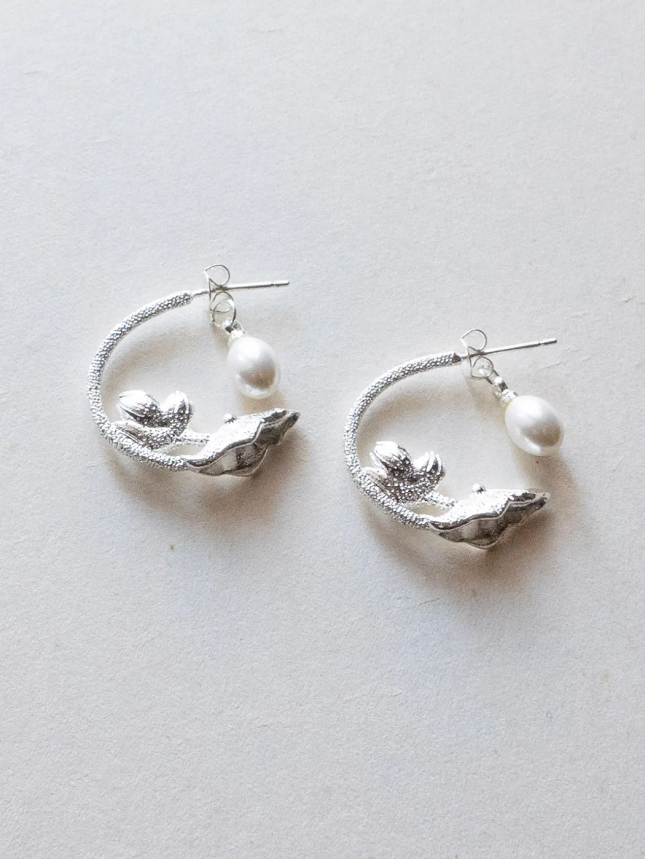 Nature’s Dance Hoops with Freshwater Pearl - White Silver