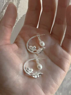 Nature’s Dance Hoops with Freshwater Pearl - White Silver