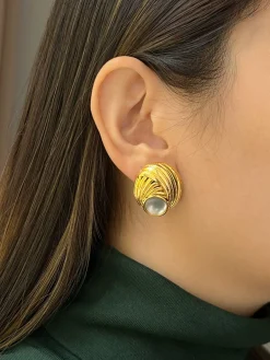 Opal Eye Gold Clip-Ons (Vintage)
