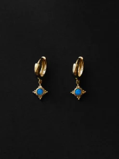 Opal Pendant Huggies - Cerulean Blue
