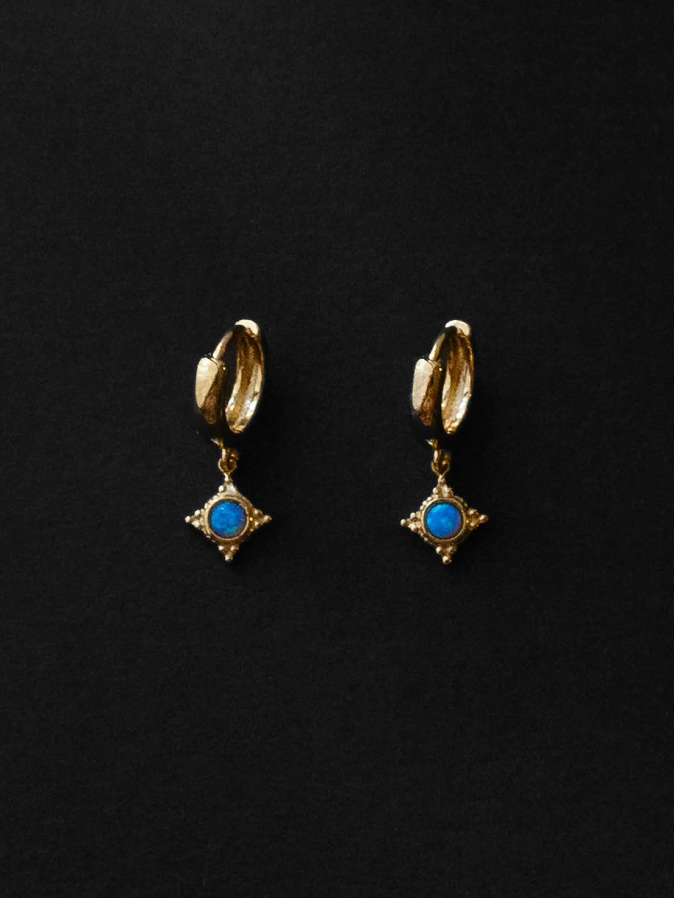 Opal Pendant Huggies - Cerulean Blue
