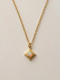 Opal Pendant Necklace - Alabaster Cream, Stainless Steel