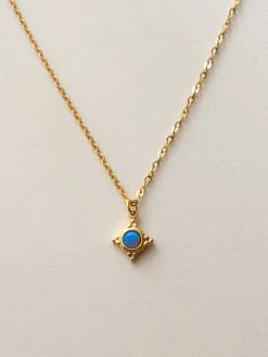 Opal Pendant Necklace - Cerulean Blue, Stainless Steel