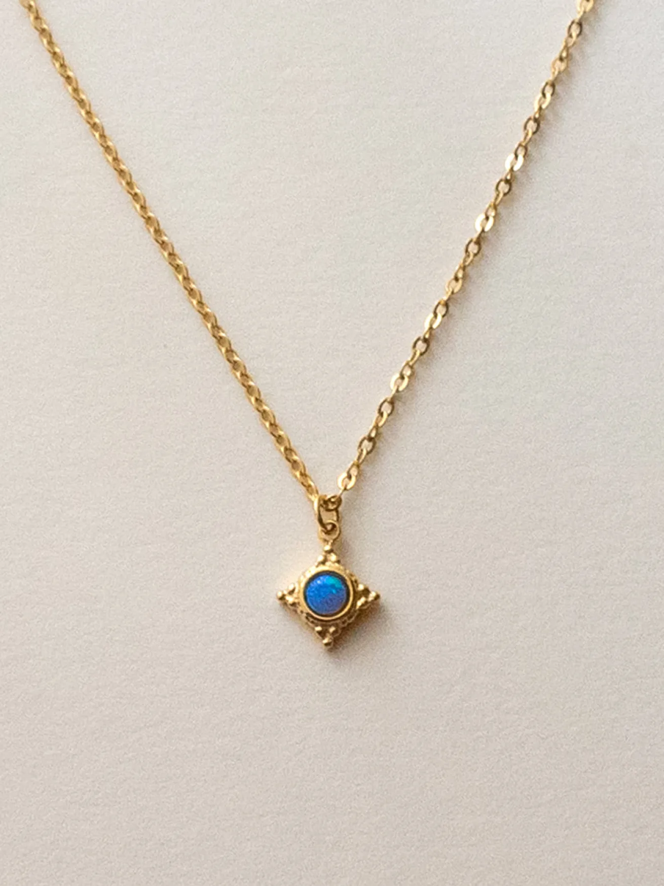 Opal Pendant Necklace - Cerulean Blue, Stainless Steel