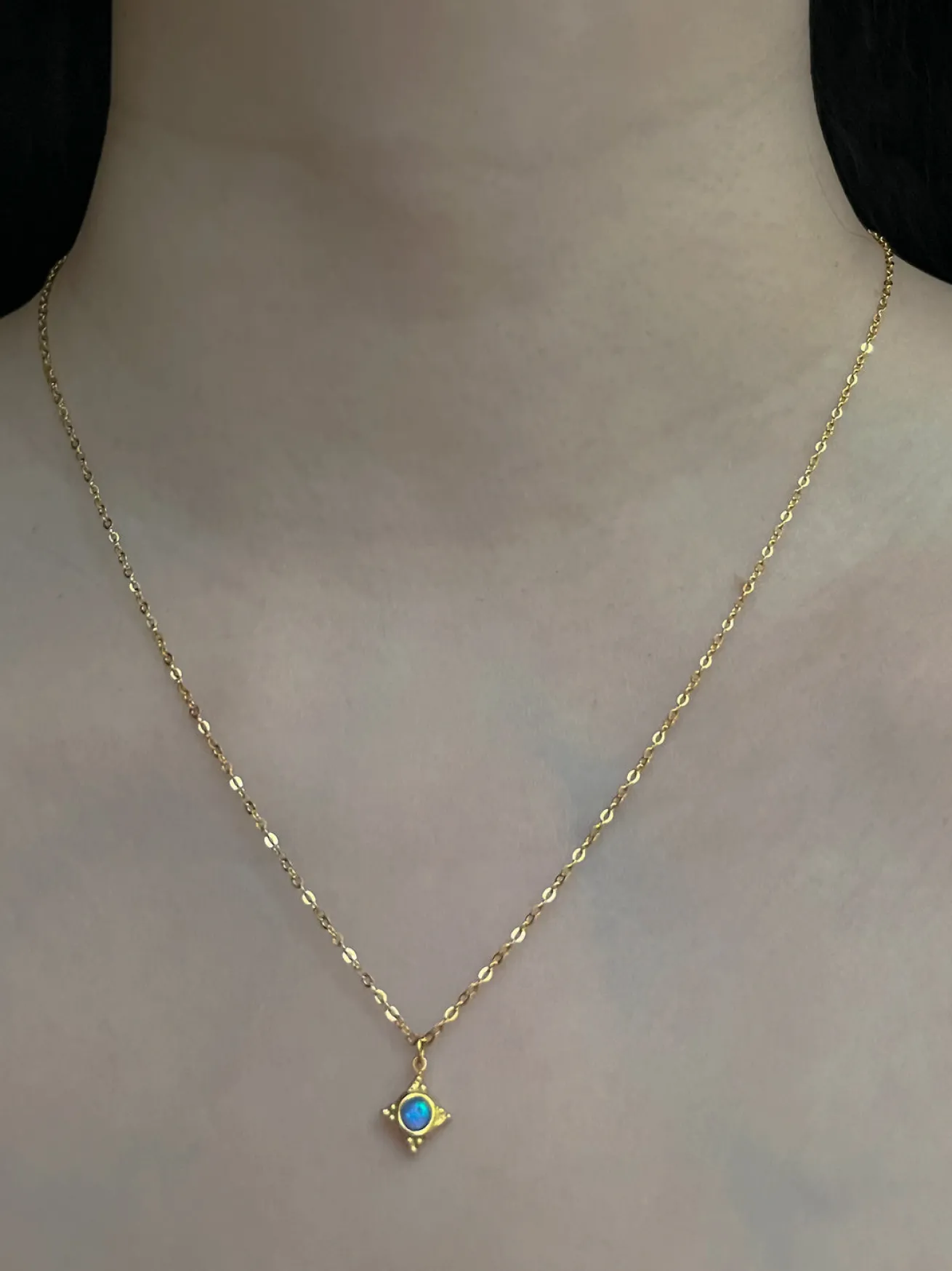 Opal Pendant Necklace - Cerulean Blue, Stainless Steel