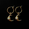 Opalescent Crescent Moon Hoops - Gold