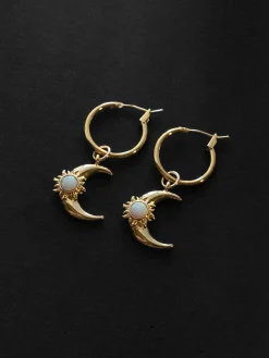 Opalescent Crescent Moon Hoops - Gold