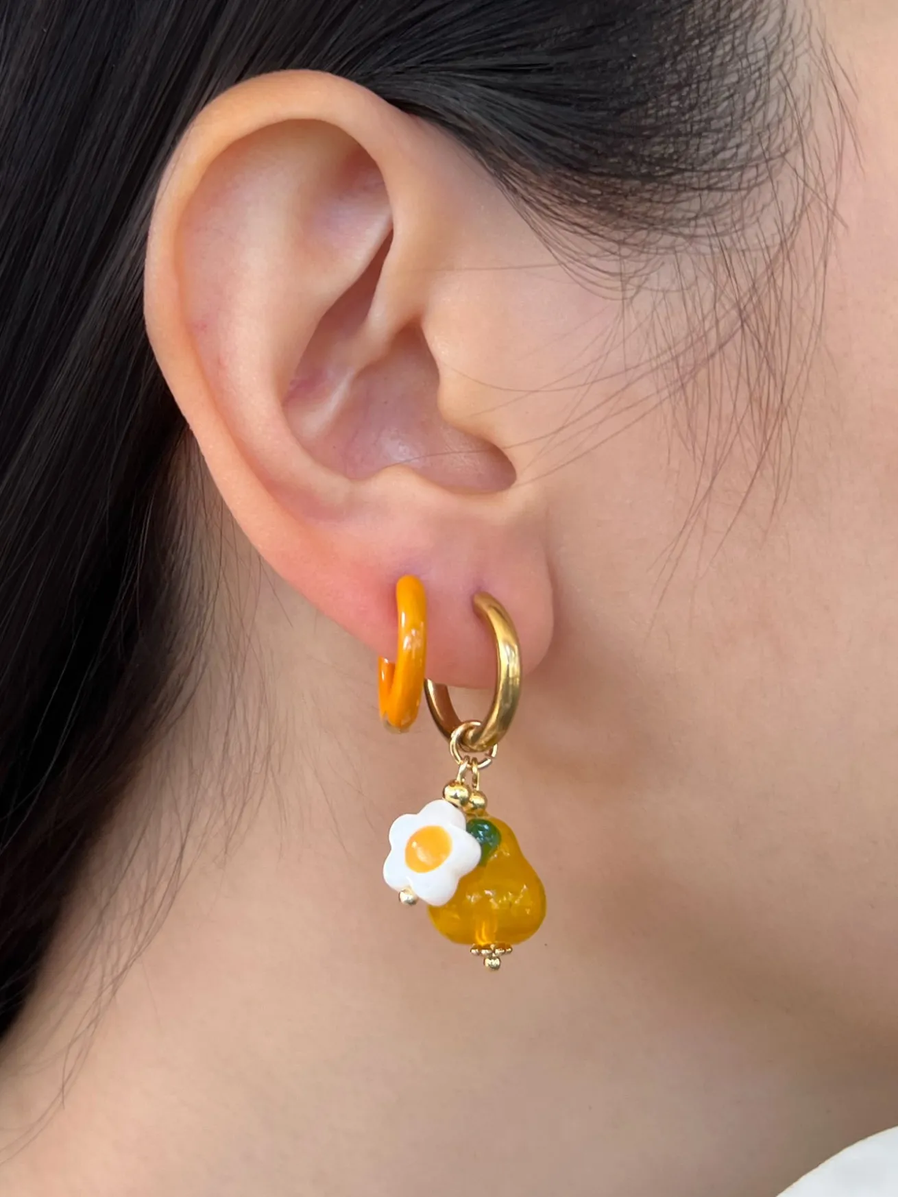 Orange Pear Hoops with Eggy Flowers