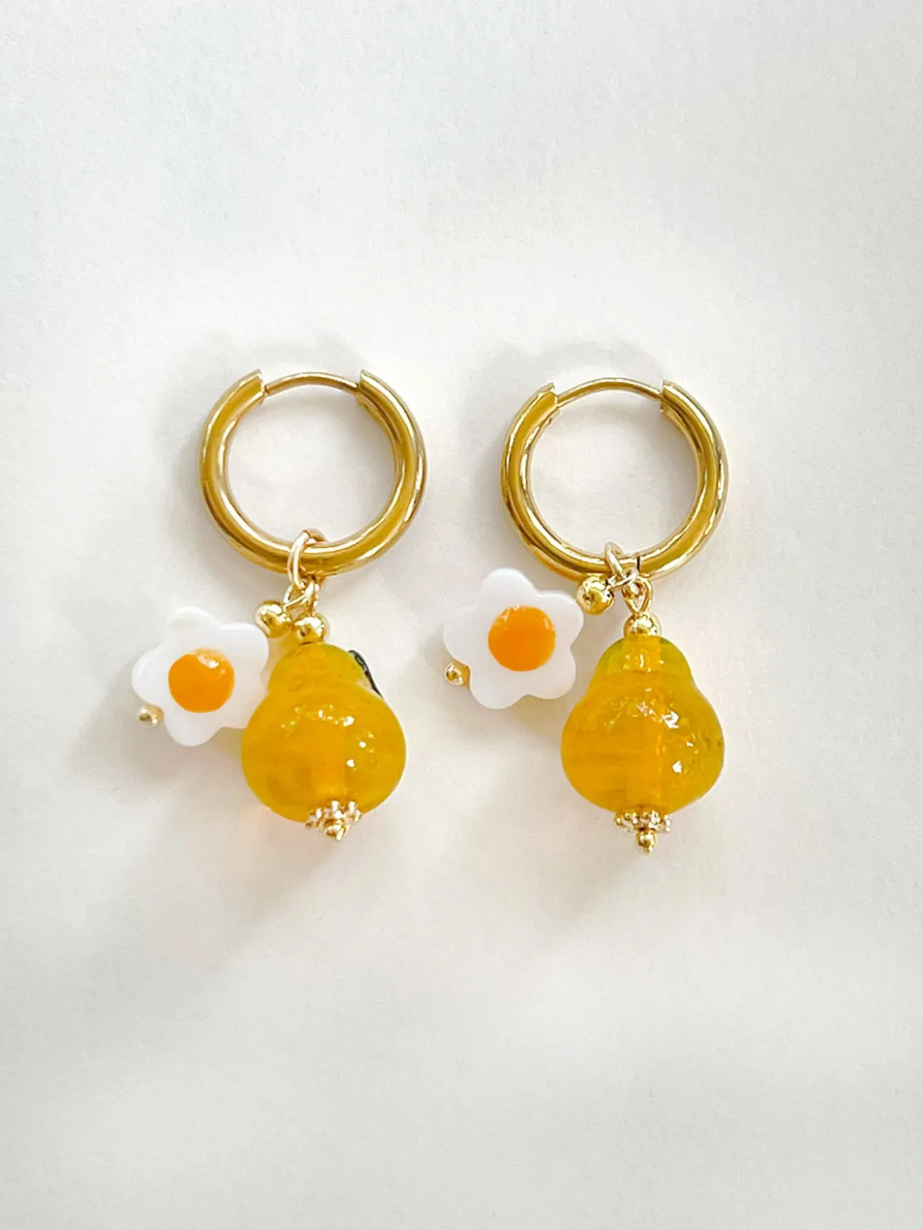 Orange Pear Hoops with Eggy Flowers