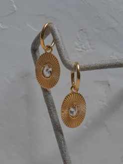 Oval Gemstone Pendant Hoops - Clear
