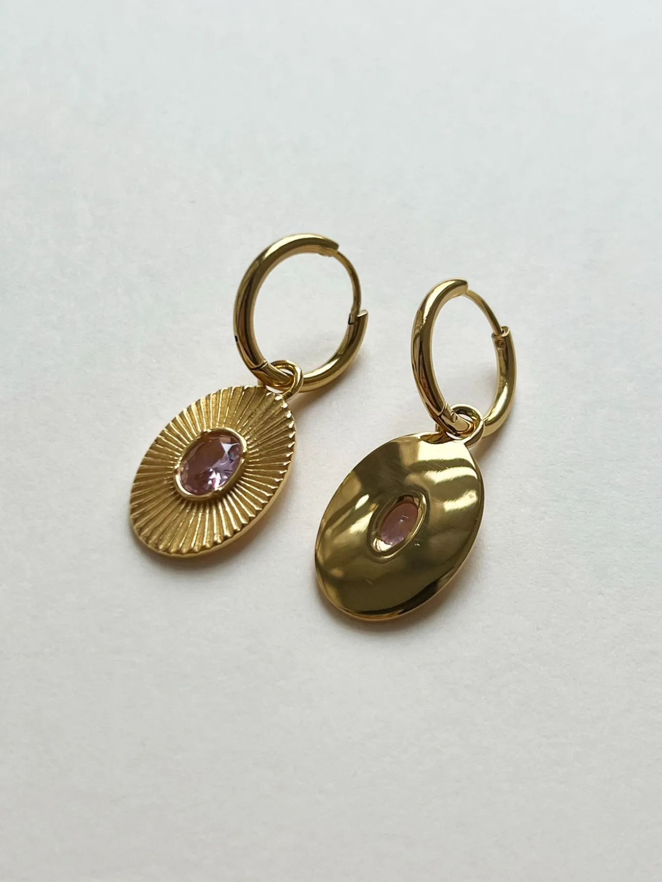 Oval Gemstone Pendant Hoops - Emerald Green