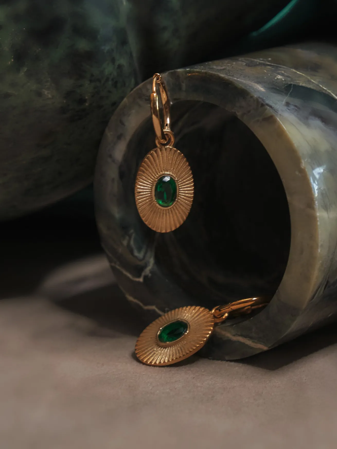 Oval Gemstone Pendant Hoops - Pink