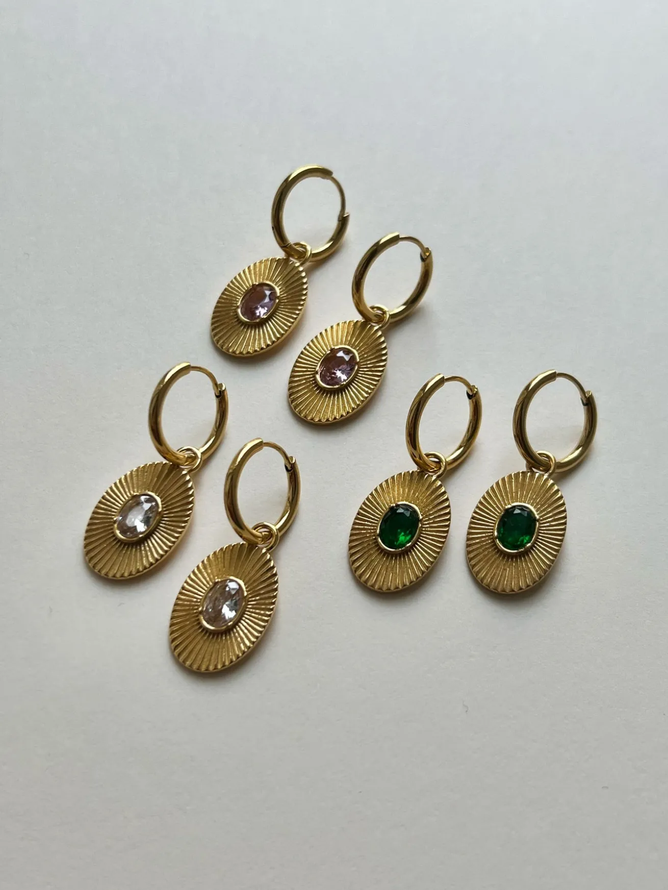 Oval Gemstone Pendant Hoops - Clear