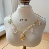 Oval Locket Charm Necklace - Glass Flower/Crystals