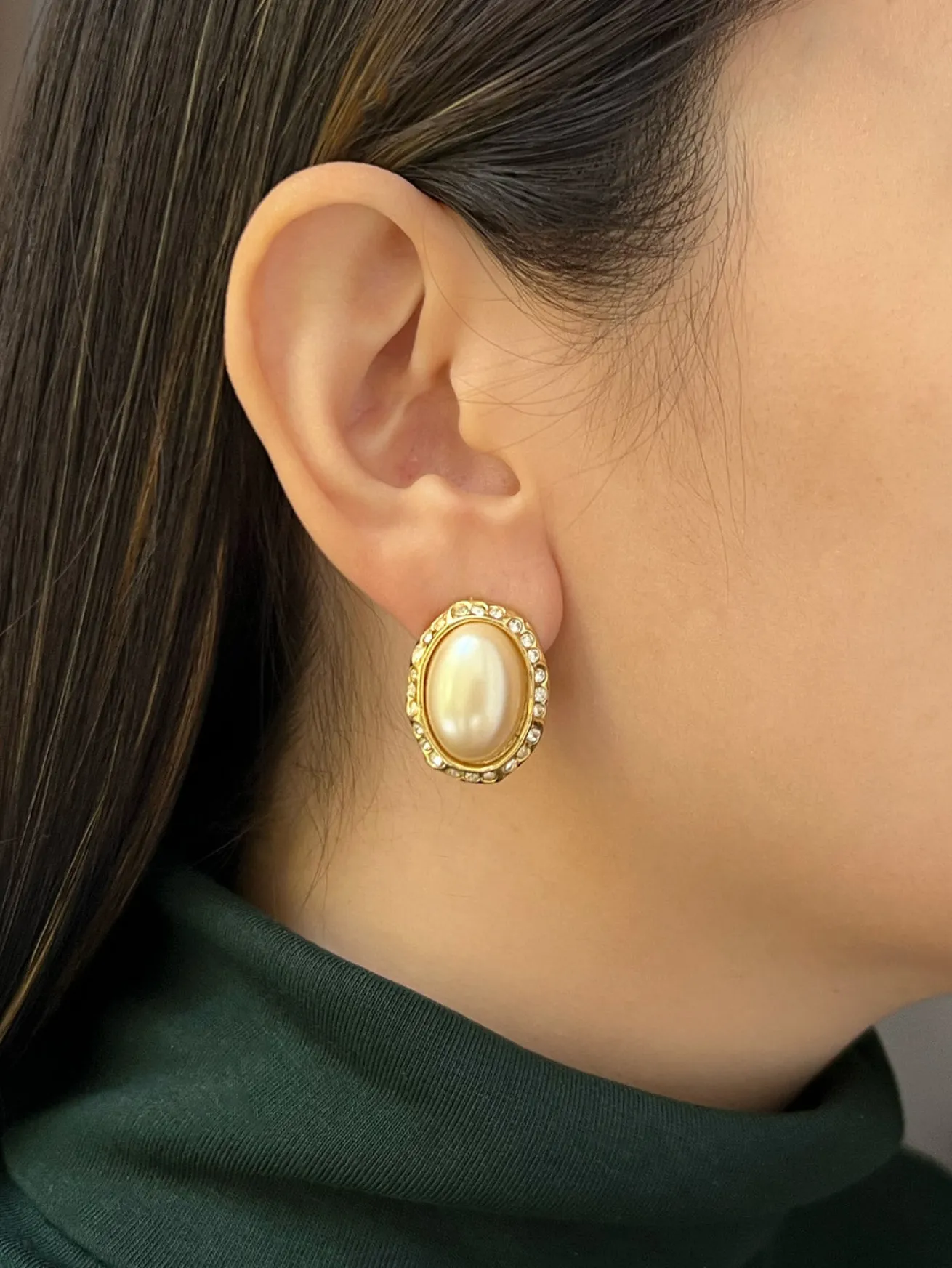 Oval Pearl and Gemstones Clip-Ons (Vintage)