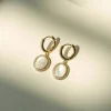 Oval Shell Pendant Pavé Huggies