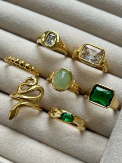 Oval Stone Crystal Ring - Aventurine/Green