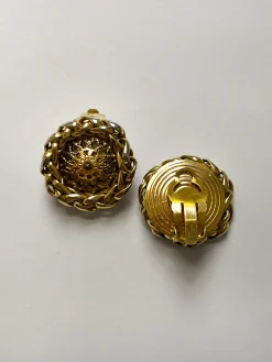 Patterned Gold Button Clip-Ons (Vintage)