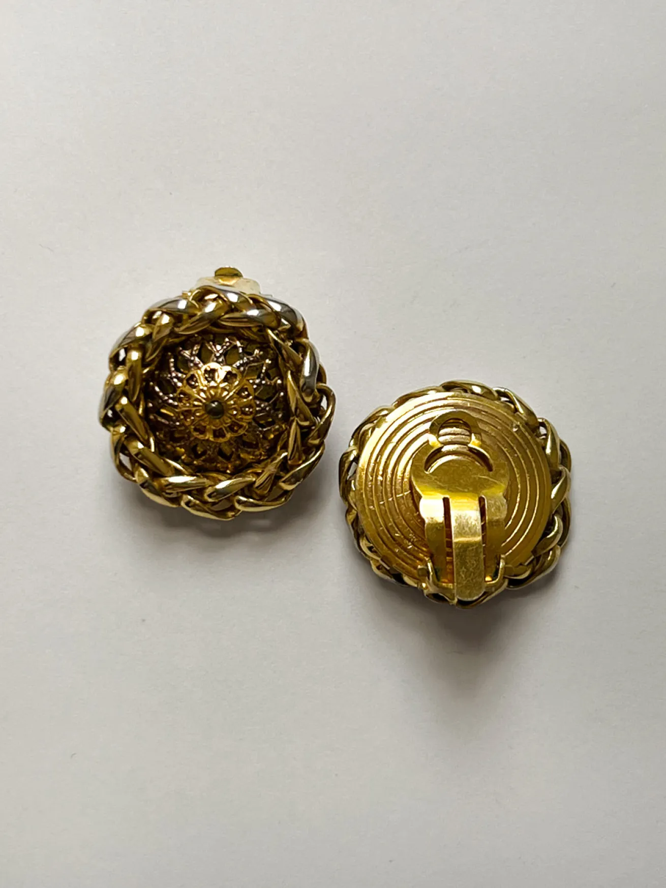 Patterned Gold Button Clip-Ons (Vintage)
