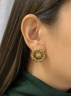 Patterned Gold Button Clip-Ons (Vintage)
