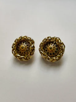 Patterned Gold Button Clip-Ons (Vintage)