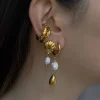 Pearl And Gold Teardrop Hoops