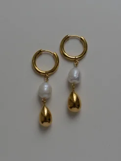 Pearl And Gold Teardrop Hoops