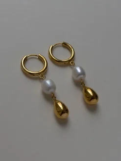 Pearl And Gold Teardrop Hoops