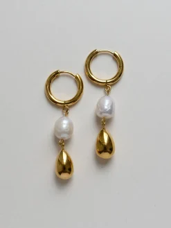Pearl And Gold Teardrop Hoops
